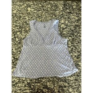 Apt. 9 Intimates Tank Top Womens XL Blue Floral Print Stretch Lace Trim V Neck